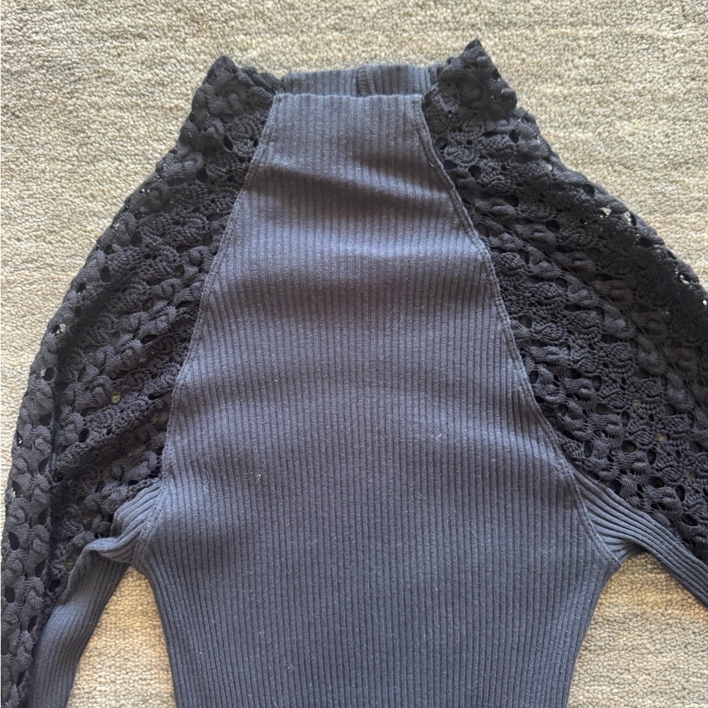 Free People Black Lace Sleeve Turtleneck Top - Picture 2 of 4